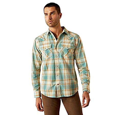 Men's Turquoise Hardin Retro Fit Button Front Long Sleeve Shirt