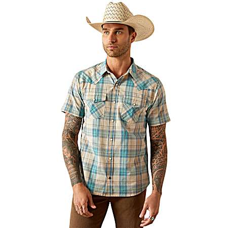 Men's Turquoise Howland Retro Fit Button Front Long Sleeve Shirt