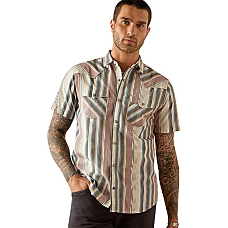 Men's Grey Hughie Retro Fit Button Front Long Sleeve Shirt