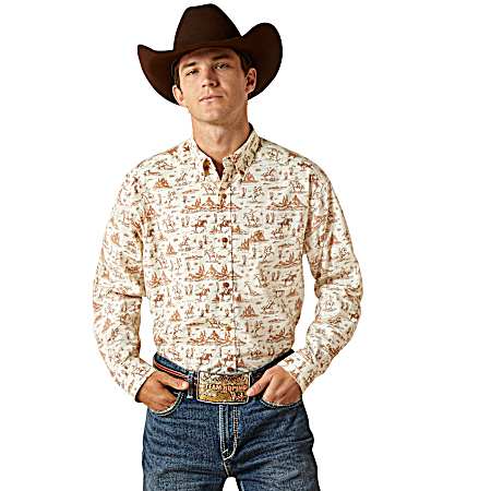 Men's Off White Saint Button Front Long Sleeve Shirt