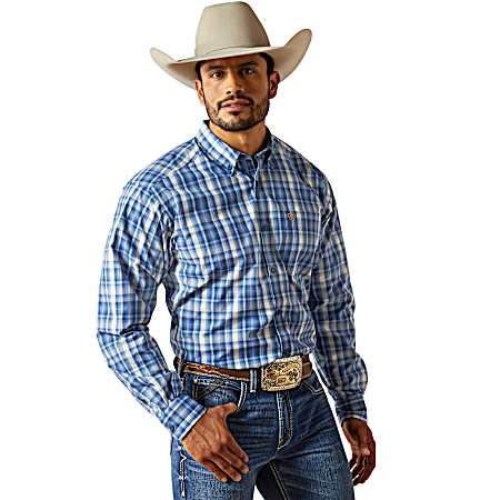 Men's Blue Soloman Button Front Long Sleeve Shirt
