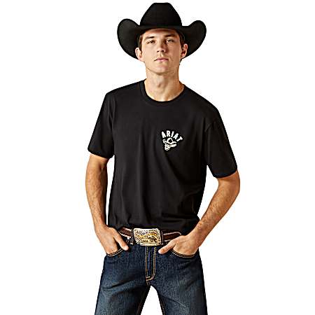 Men's Black Stitched Skull Short Sleeve Shirt