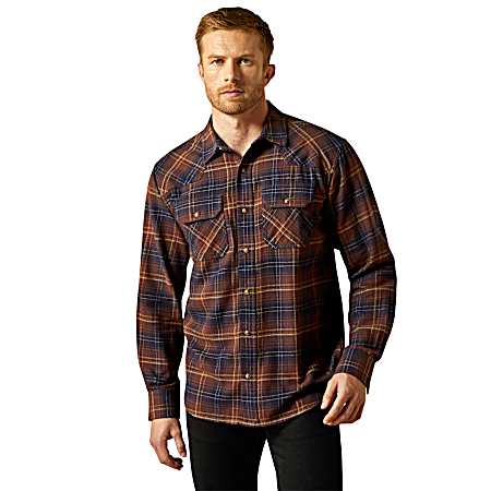 Men's Brown Harleigh Retro Snap Front Long Sleeve Shirt