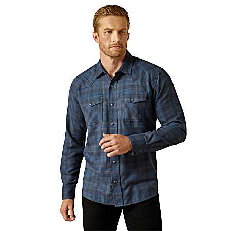 Men's Navy Holland Retro Snap Front Long Sleeve Shirt