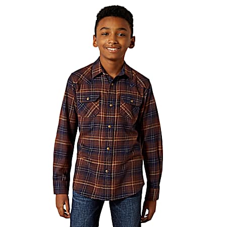 Boys' Deep Mahogany Harleigh Retro Button Front Long Sleeve Shirt