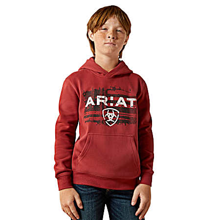 Boys' Brick Red Liquid Stamp Flag Hoodie