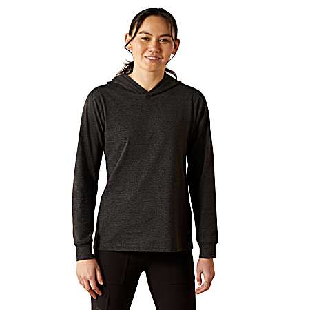 Women's Charcoal Heather Cotton Strong Hooded Long Sleeve Shirt