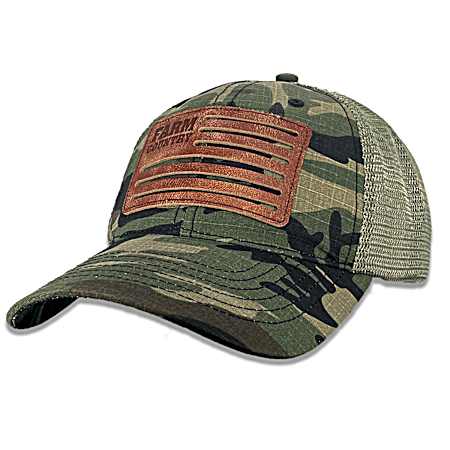 Men's Camo Leather Flag Patch Cap