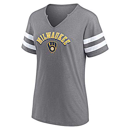 Women's Milwaukee Brewers Charcoal Heather Take Lead Short Sleeve Shirt
