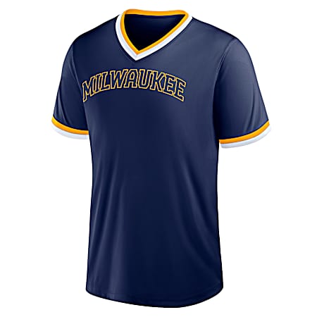 Men's Milwaukee Brewers Navy Race Ahead Short Sleeve Shirt