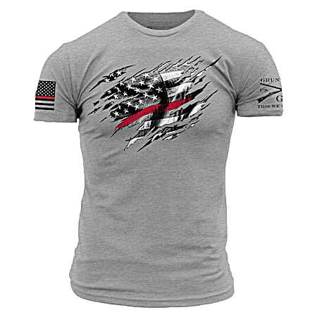 Men's Dark Heather Grey Still Standing Red Line Short Sleeve Shirt