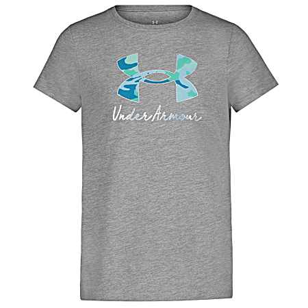 Girls' Mod Gray Big Logo Swirl Short Sleeve Shirt