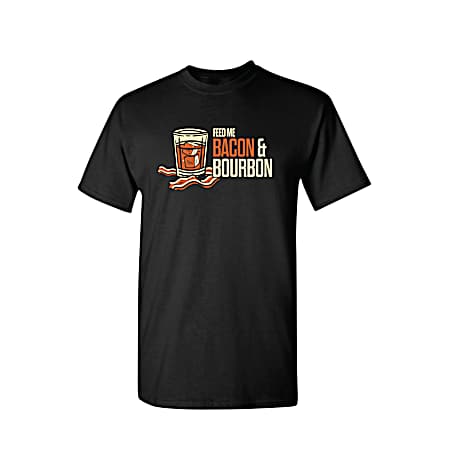 Men's Black Feed Me Bacon & Bourbon Short Sleeve Shirt