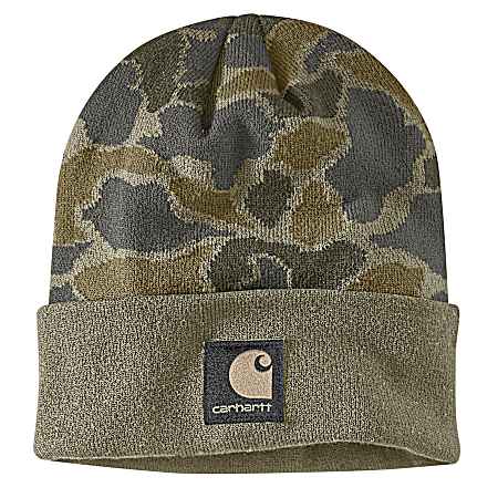 Adult Burnt Olive Camo Knit Cuffed Beanie