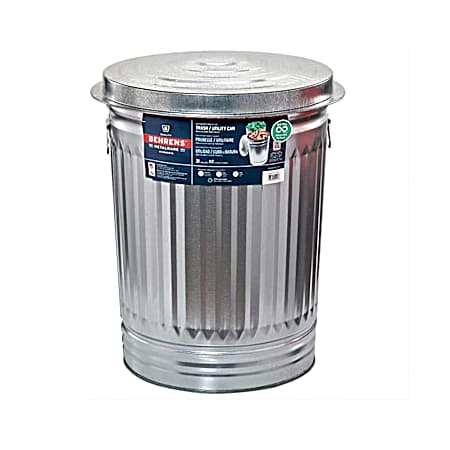 31 gal Silver Galvanized Steel Trash Can w/ Lid