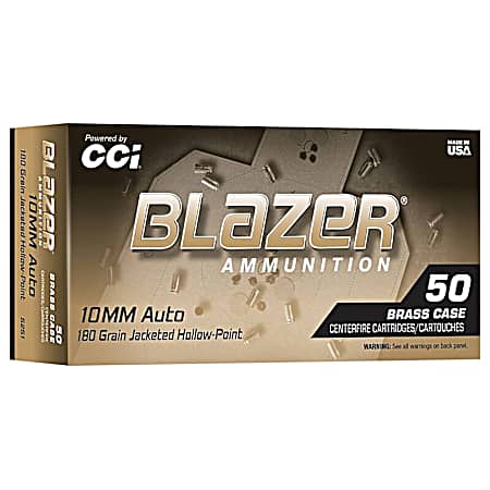 Blazer Brass HP 10mm Auto 180gr Jacketed Hollow Point Handgun Cartridges - 50 Rounds