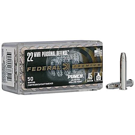 22 MAG Personal Defense Punch 45 Grain JHP Rimfire Cartridges - 50 Rounds