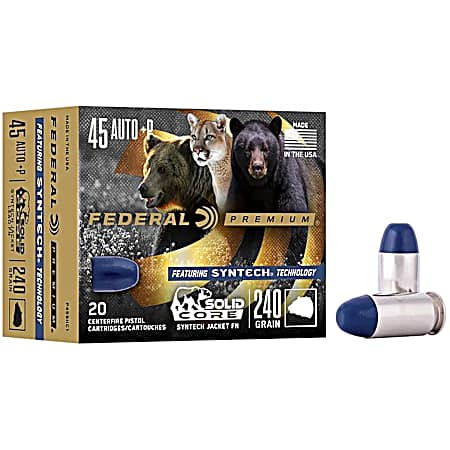 Solid Core 45 Auto +P 240 Grain Syntech Jacket Centerfire Pistol Cartridges - 20 Rounds