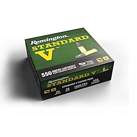 Standard V 22 LR 38 Grain Lead Round Nose Cartridges - 550 Rounds
