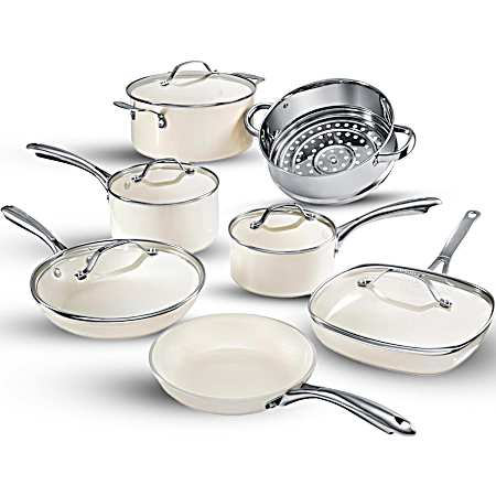 12-Piece Signature Ceramic Collection Cookware Set - Cream