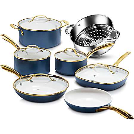 12-Piece Signature Ceramic Collection Cookware Set - Navy