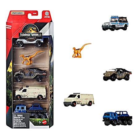 Matchbox 1:64 Scale Die-Cast Toy Cars w/ 1 Dinosaur - 5 Pk