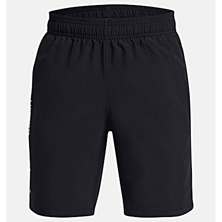 Boys' Black/White Tech Woven Wordmark Shorts