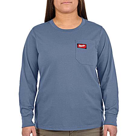 Women's Blue Gridiron Pocket Long Sleeve Shirt