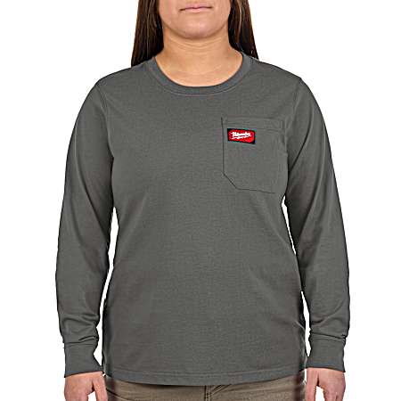 Women's Gray Gridiron Pocket Long Sleeve Shirt