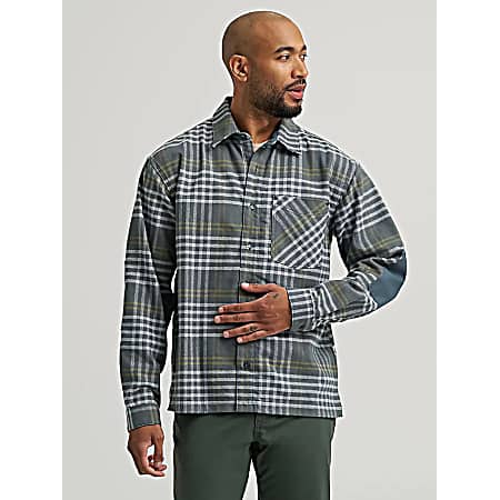 Men's Slate Plaid Textured Flannel Button Front Long Sleeve Shirt