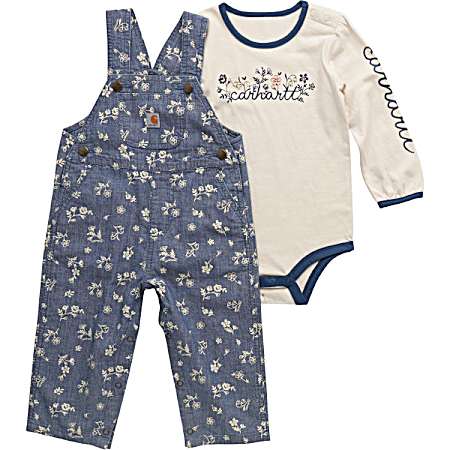 Infant Girls' Medium Wash Chambray Bodysuit/Overall Set