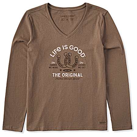 Women's Mushroom Brown Lucky Horseshoes Long Sleeve Shirt