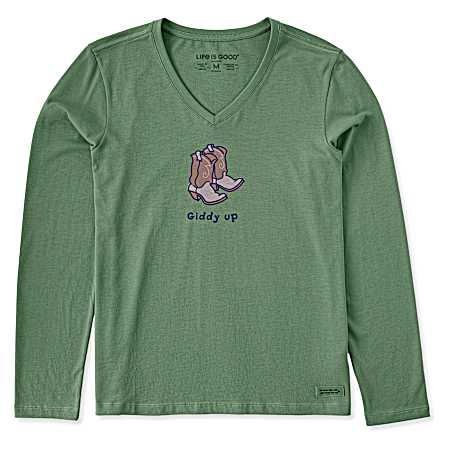 Women's Granite Green Giddy Up Cowboy Boots Long Sleeve Shirt