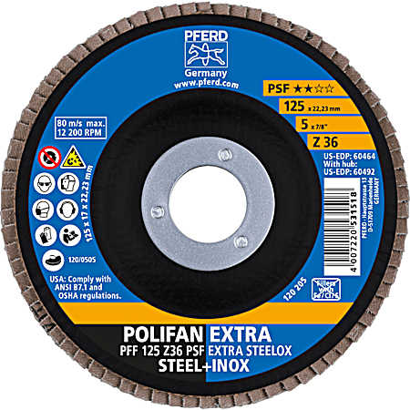 5 x 7/8 in 36 Grit Extra Thick Flat POLIFAN EXTRA Flap Disc