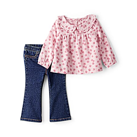 Toddler Girls' Pink Floral Denim Set - 2 Pc