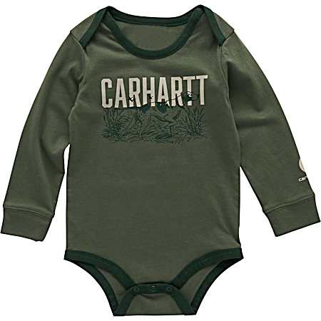 Infant Boys' Bronze Green Dog Logo Long Sleeve Bodysuit