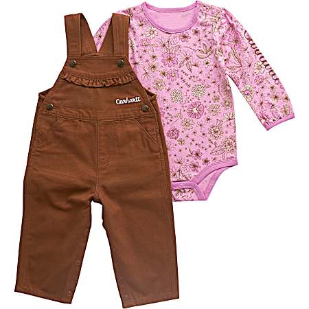 Infant Girls' Brown Floral Bodysuit/Overall Set
