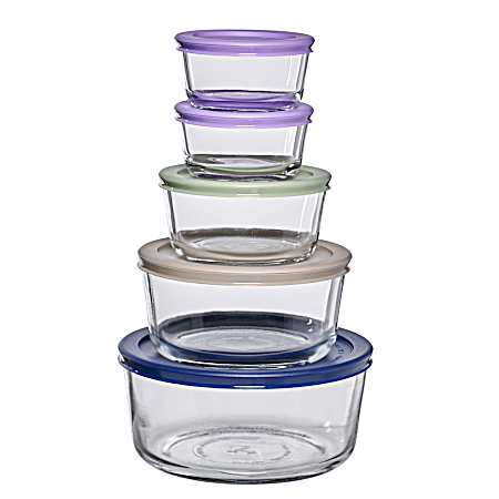 10 Pc Round Glass Food Storage Set With Lids