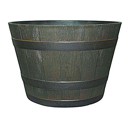 22.25 in Resin Whiskey Barrel Planter w/wheels Kentucky Walnut