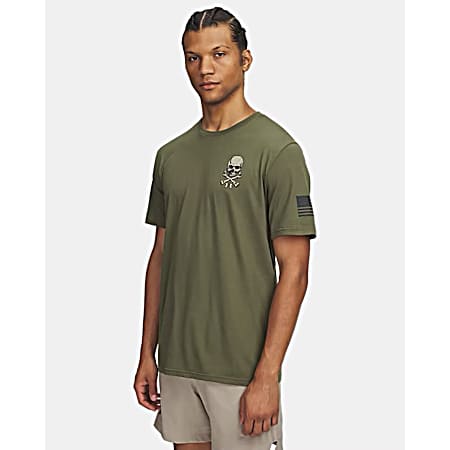 Men's Marine Green Freedom Military Skull Short Sleeve Shirt