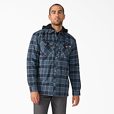 Men's Dark Navy Hooded Flannel Shirt Jacket