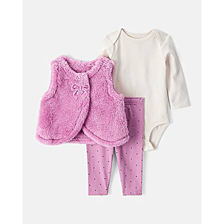 Infant Girls' Pink Sherpa Vest Set - 3 Pc