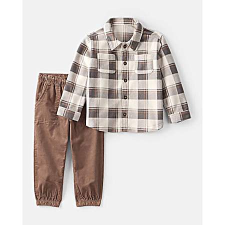 Toddlers' Black/Grey Plaid Shacket Set - 2 Pc