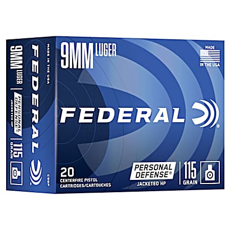 Personal Defense 9MM 115GR JHP 20 Rounds