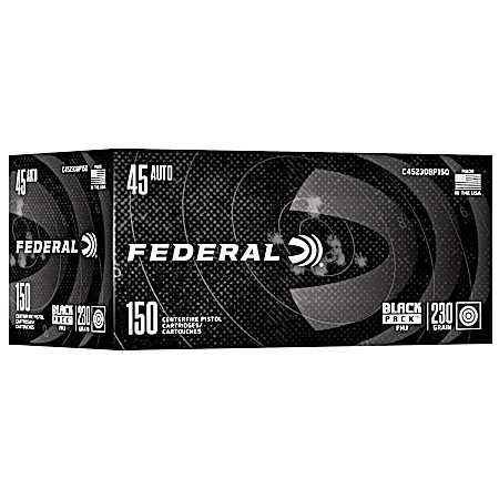 Black Pack Handgun, 45 Auto, 230 Grain, Full Metal Jacket, 830 fps - 150 rds