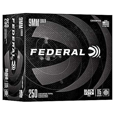 Black Pack 9mm Luger Ammo 115 Grain FMJ 250 Rounds