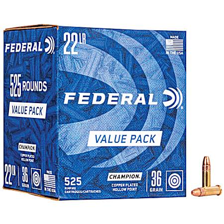.22 LR Champion 36 Grain Rimfire Rifle Cartridges - 525 Rds