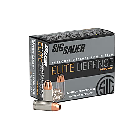 9mm Elite Performance V-Crown 115 Grain JHP Centerfire Pistol Cartridges - 20 Rounds
