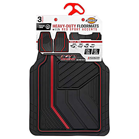 3 pc Dickies Durasport Floor Mats - Black/Red