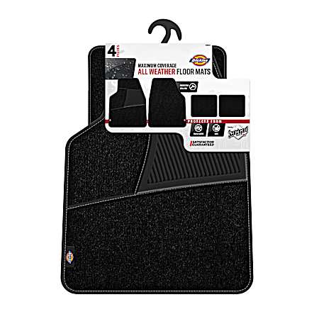 4 pc Dickies Heavy-Duty All-Weather Carpet Floor Mat Set - Black